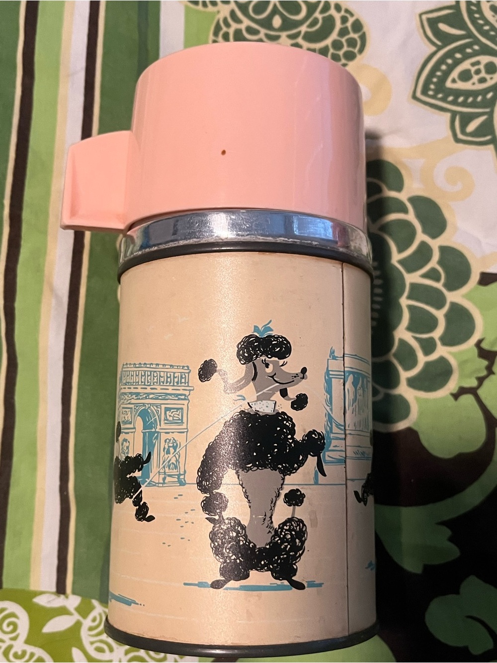 Vintage Pink and Cream Poodle Thermos Bottle - Classic Retro Design